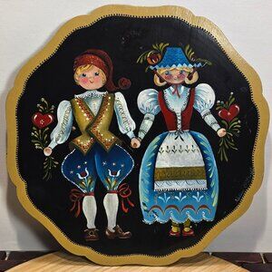 Rare Artist Signed Helen O'Day Folk Art Wooden Tole Painting Dutch Wall Decor